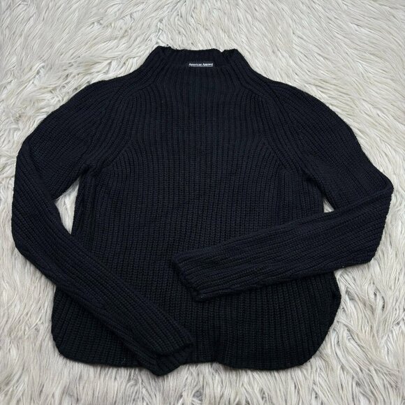 American Apparel Mock Neck Cropped Pullover Fisherman Sweater - Picture 1 of 6
